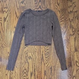 Zara Fitted Textured Long Sleeve Crop Top